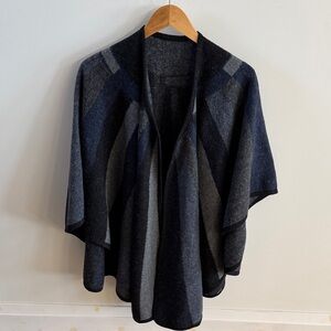 Blue and Gray Open Front Waterfall Cardigan - Free Size
